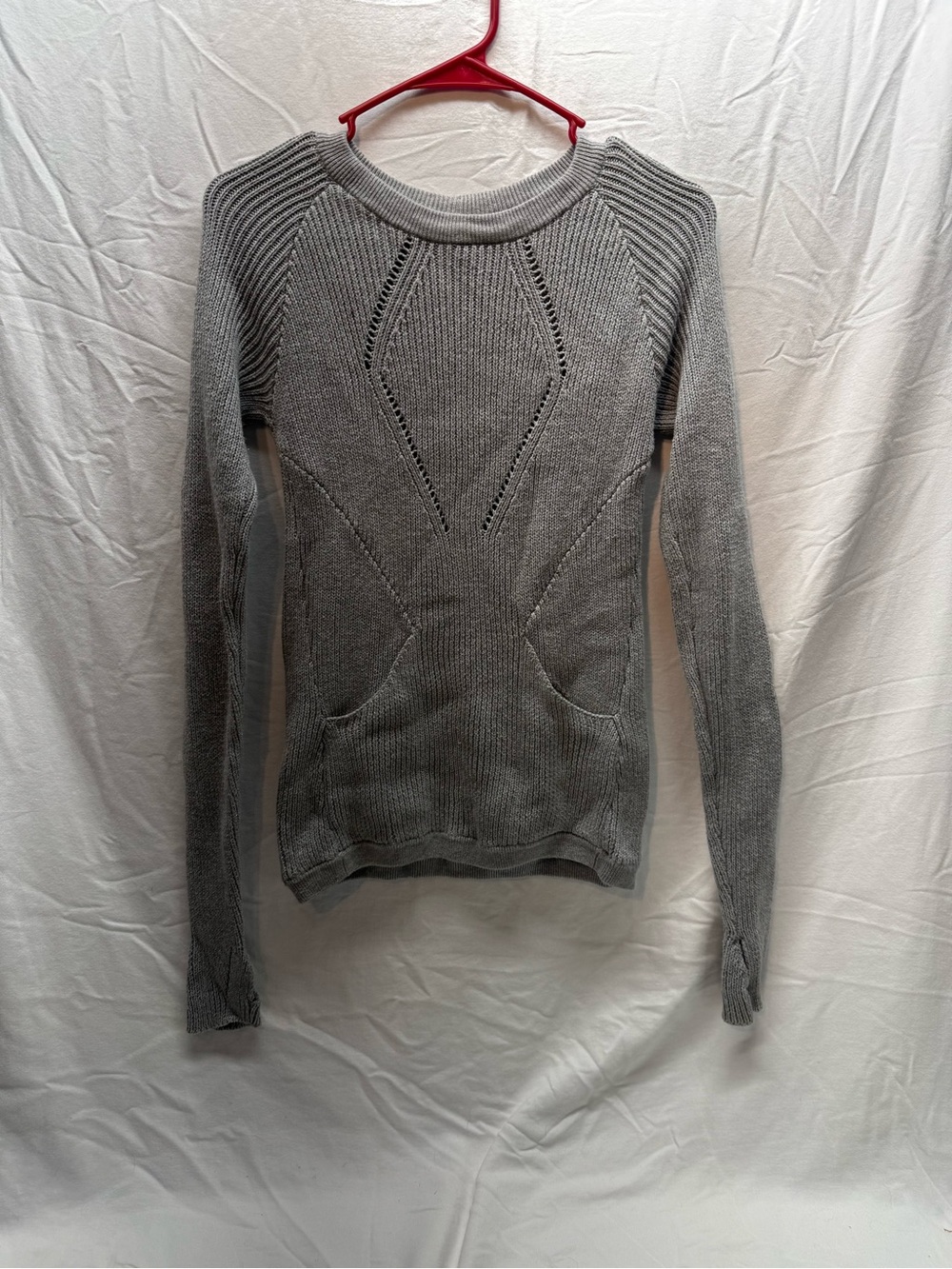 Lululemon Gray Open Knit Pullover Sweater Kangaroo Pocket Size 4